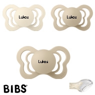 BIBS Couture mit Namen, 1 Ivory, 2 Vanilla, Anatomisch, Silikon, 3'er Pack